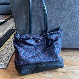 Coach Black and Red Floral Tote Bag